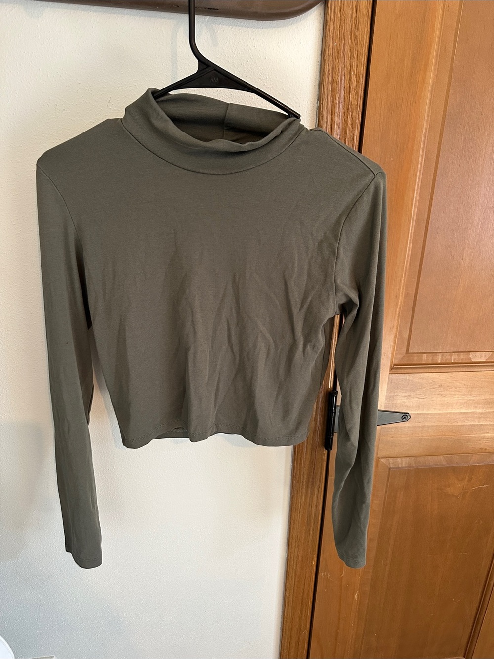 Zara Olive Green Long Sleeve Mock Neck Crop Top
